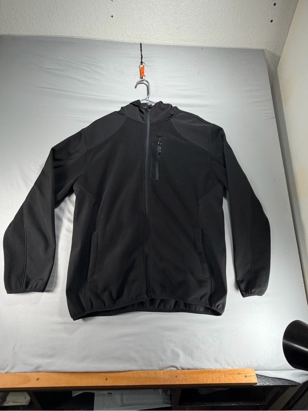 Reebok Men's XL Hybrid Softshell Fleece Hooded Jacket Black Full Zip